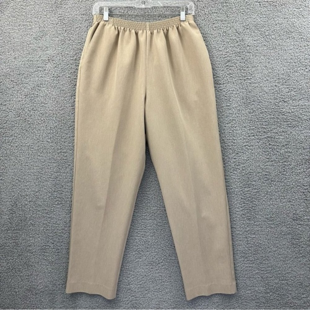 Vintage Alfred Dunner Pull On Elastic Straight Leg Pants Beige Women's Size 14